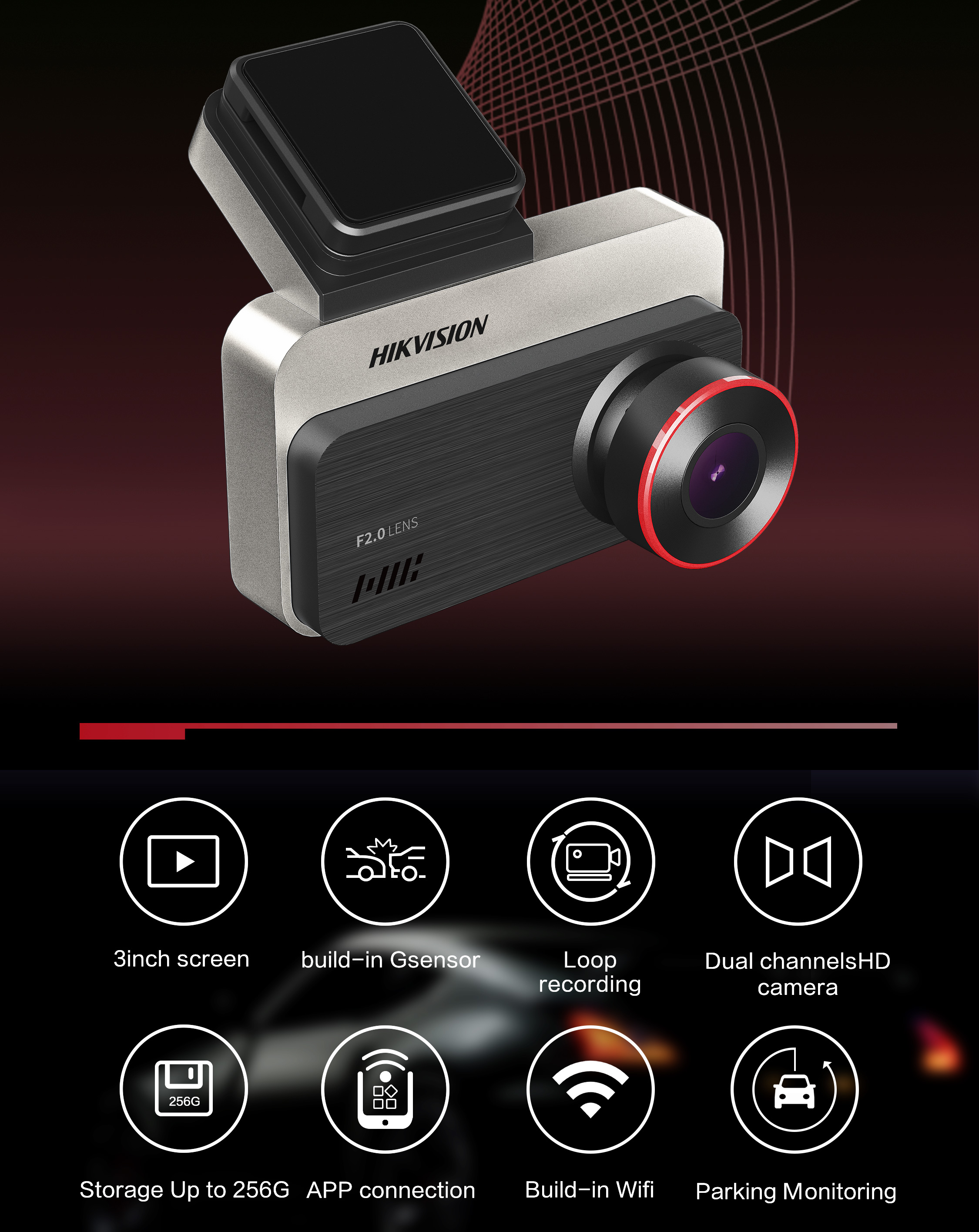 Dashcam Hikvision AE-DC2328-C200S - C&aacute;mara frontal e interior 1080p