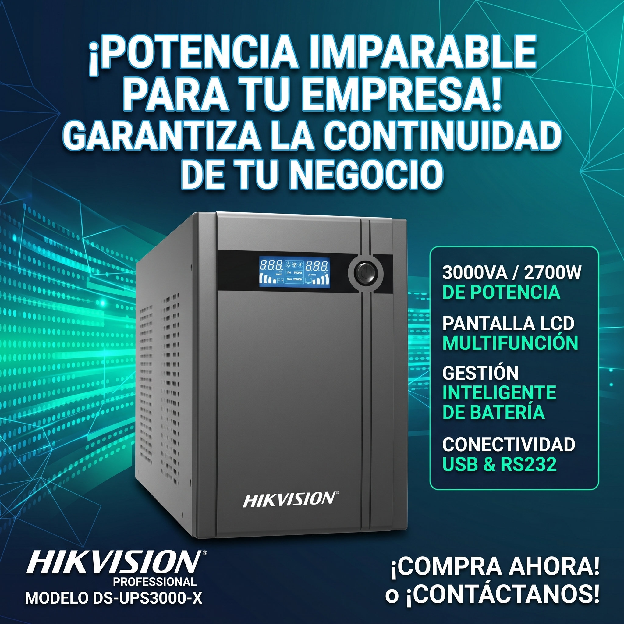 Tablero t&eacute;cnico NoBreak Hikvision DS-UPS3000-x 3000VA