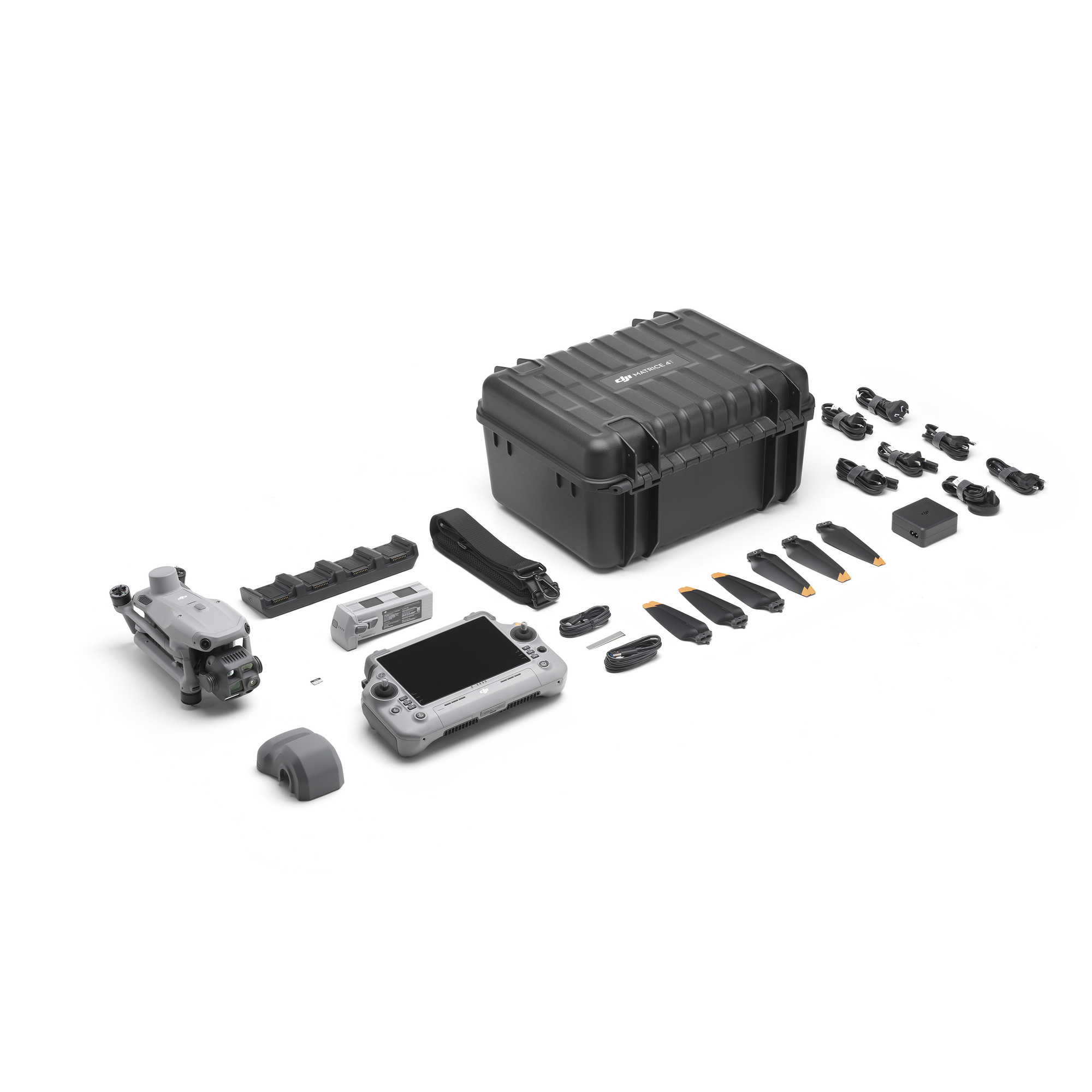 Componentes del DJI Matrice 4T: bater&iacute;as, h&eacute;lices, control remoto y sensores