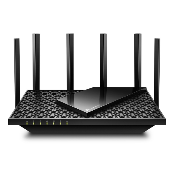 Router TP-Link Archer AXE75 Wi-Fi 6E Tri-Banda - Vista frontal y lateral