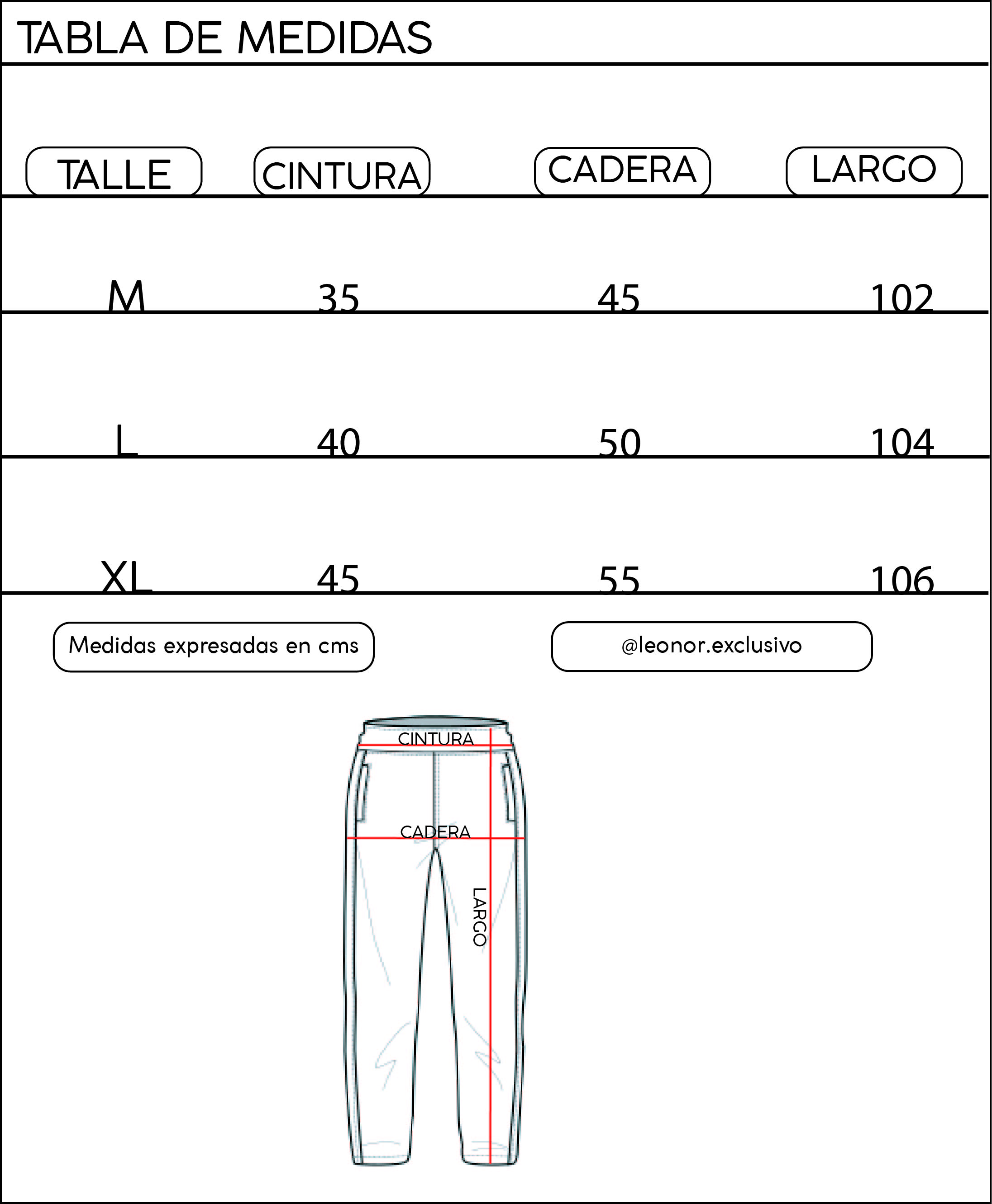 Tabla de talles jogging