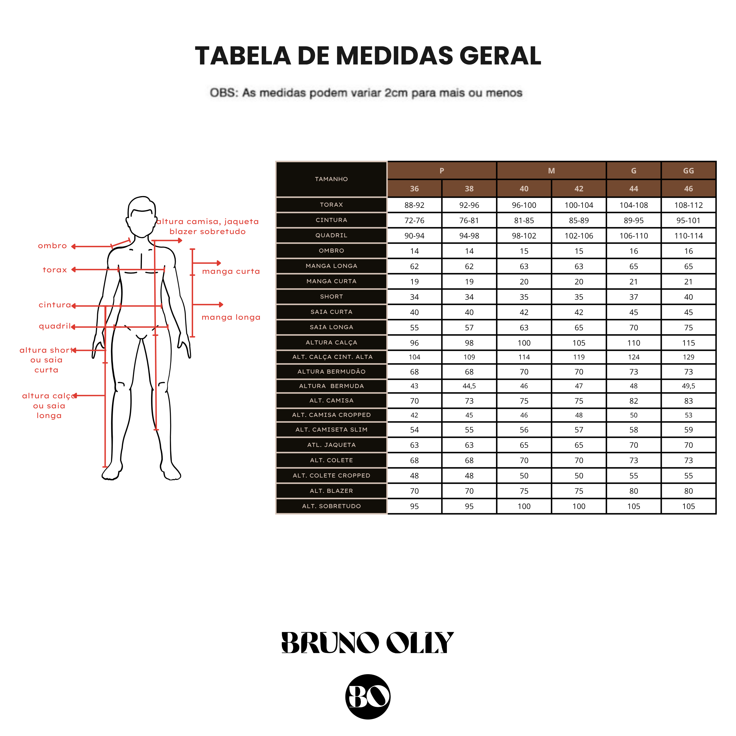 Tabela de Medidas Bruno Olly