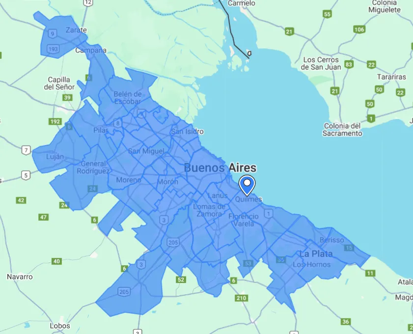Mapa de cobertura y zonas para envío gratis en CABA y AMBA