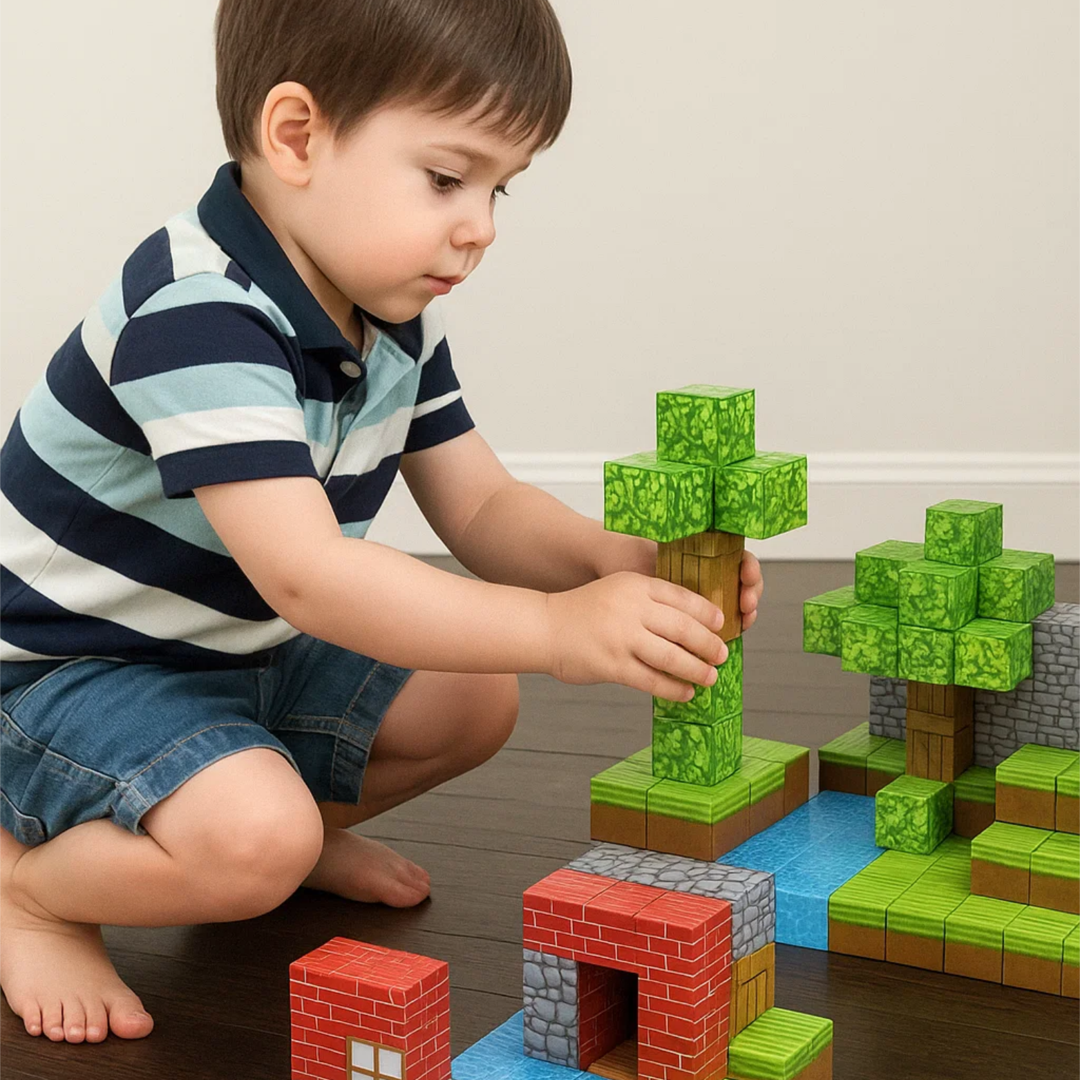 Niños jugando con bloques magnéticos