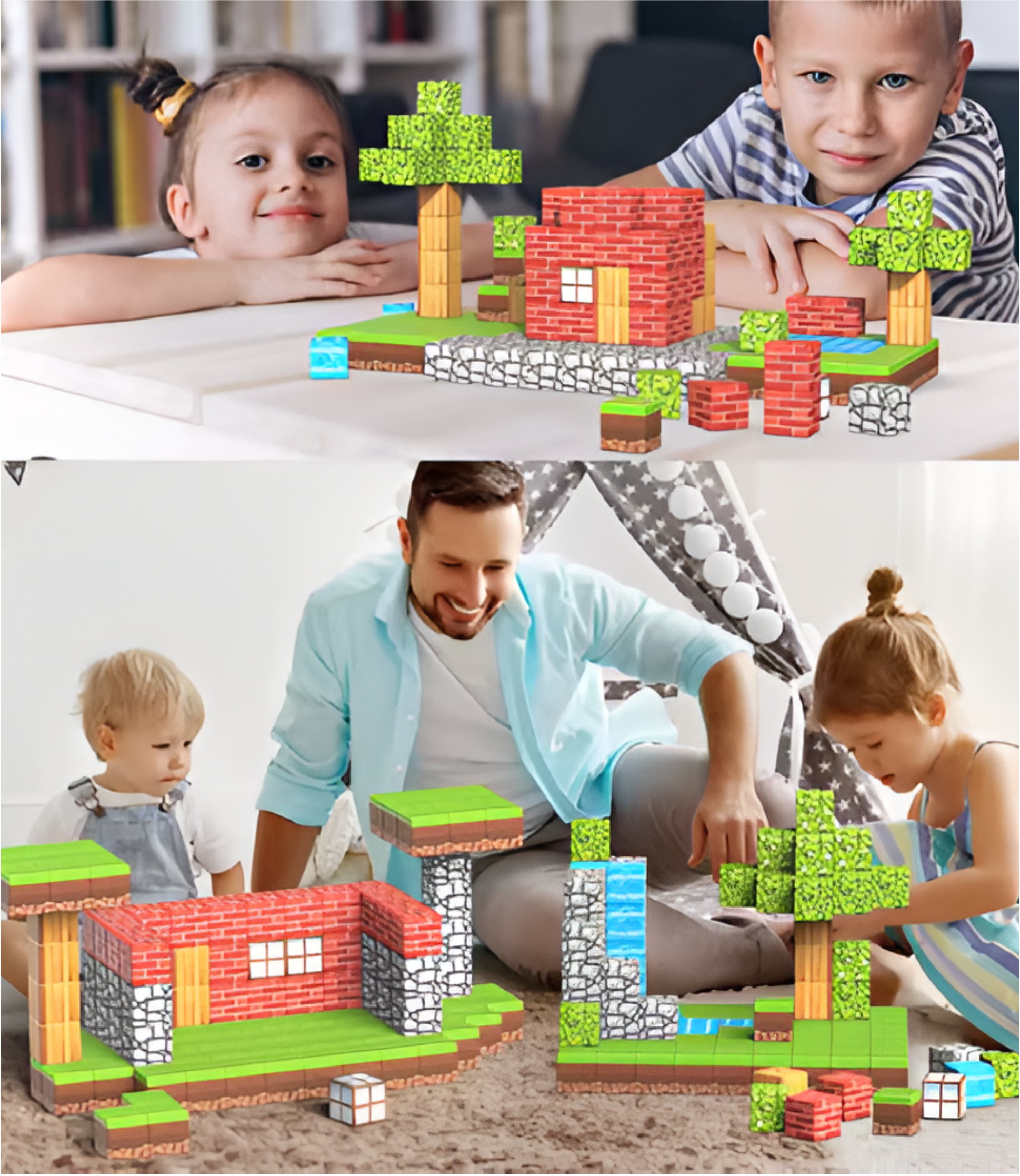 Niños jugando con bloques magnéticos