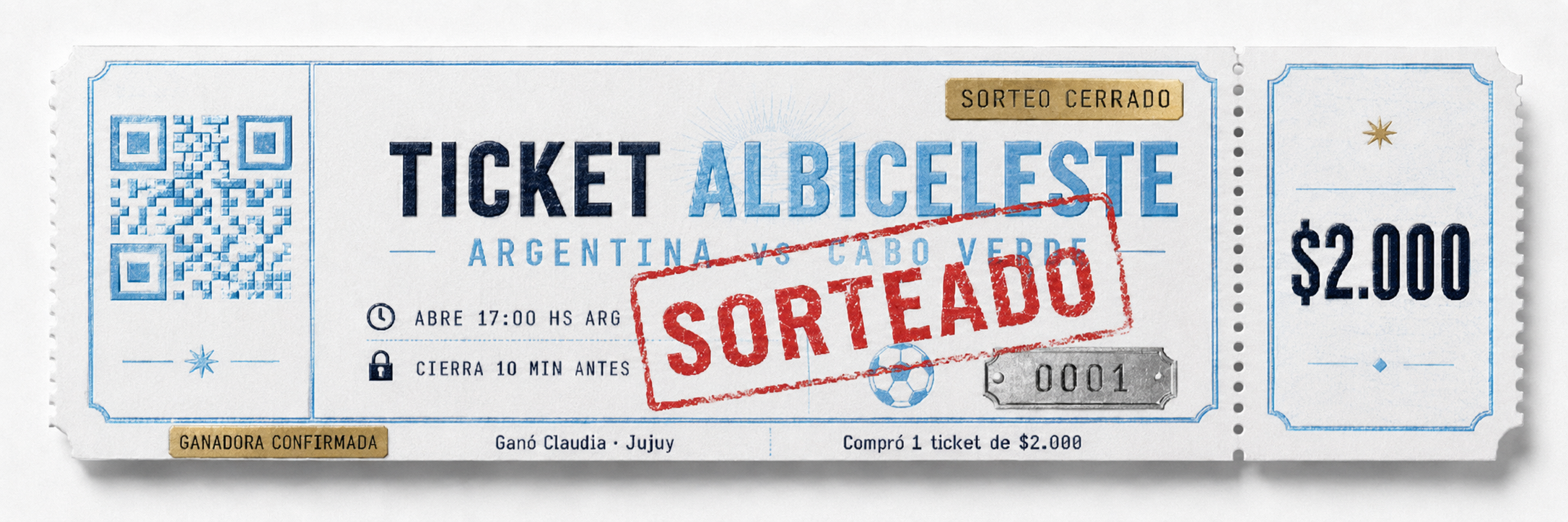 Ticket Albiceleste Argentina vs Cabo Verde sorteado