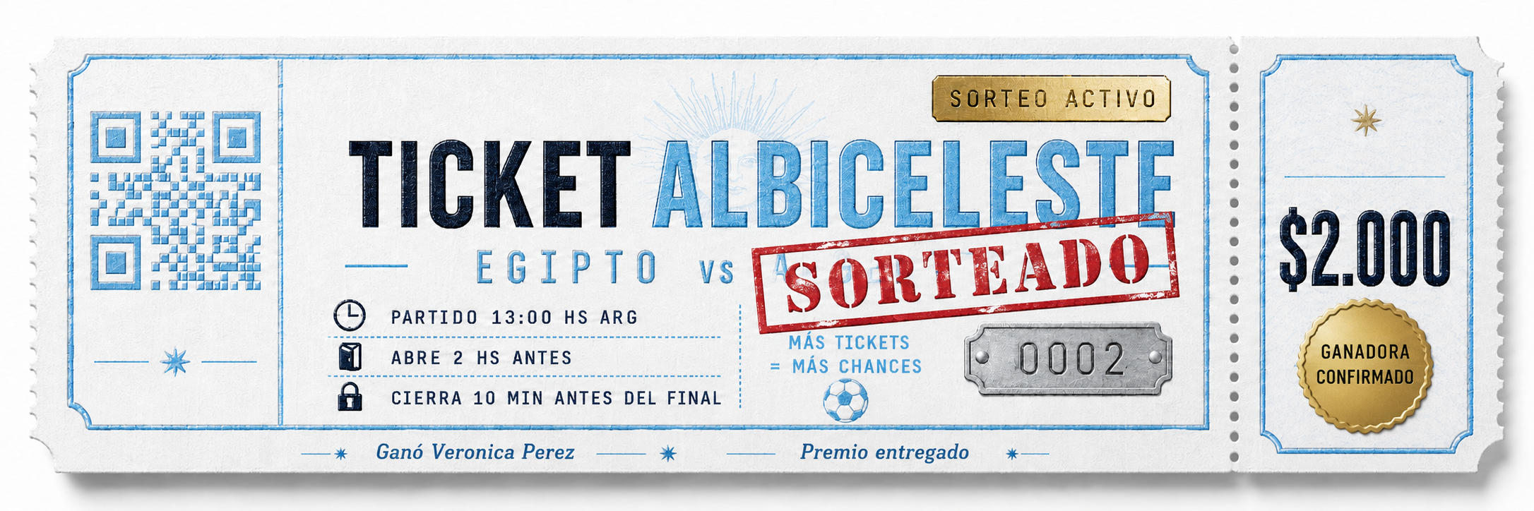 Ticket Albiceleste Argentina vs Egipto sorteado