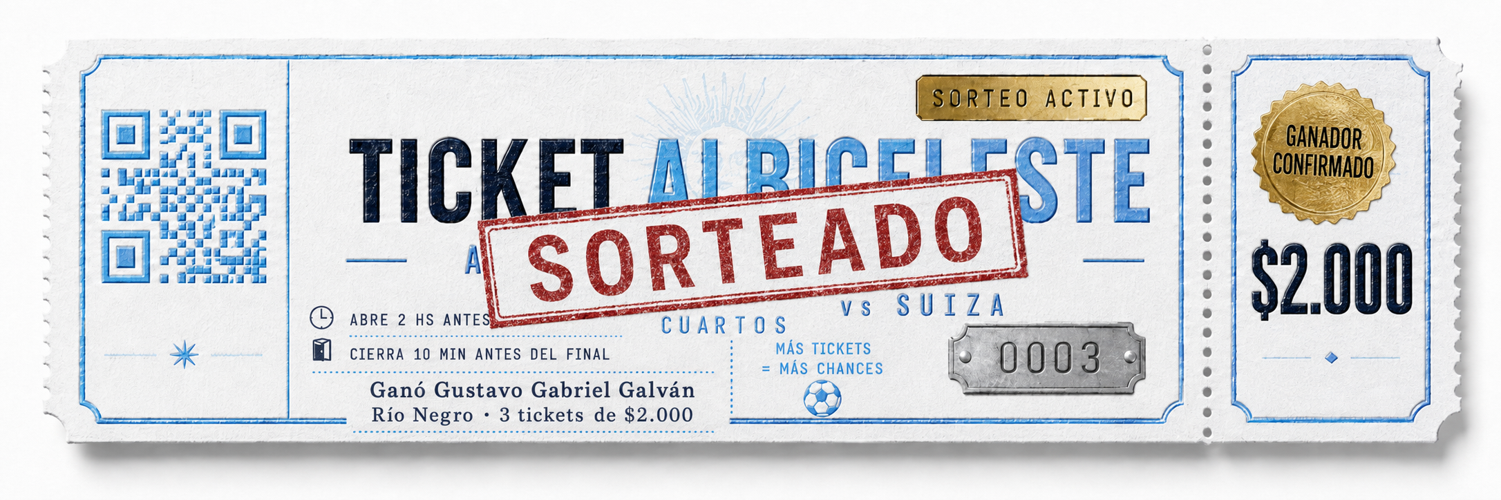 Ticket Albiceleste Argentina vs Suiza sorteado