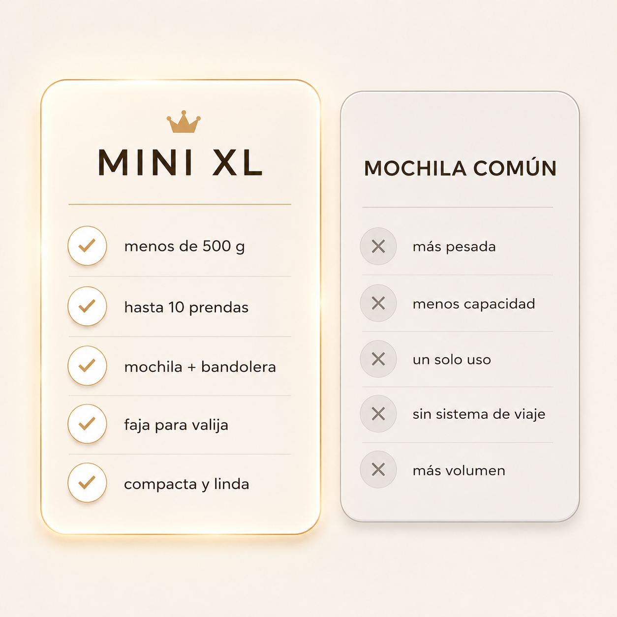 Comparativa Mini XL vs mochila com&uacute;n