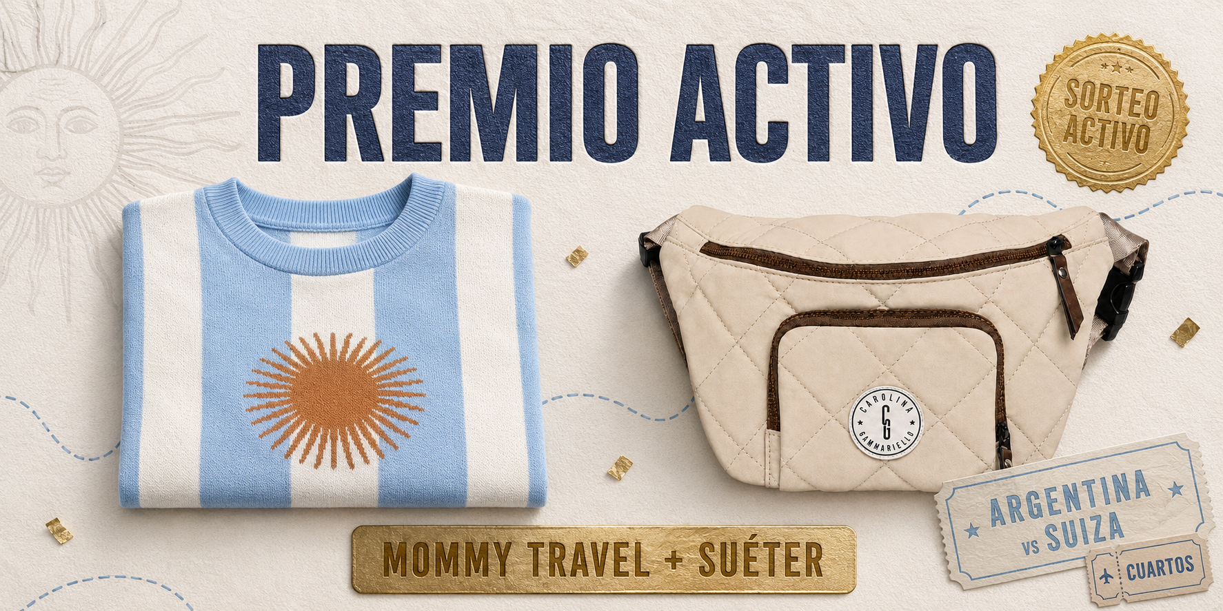 Premio activo Mommy Travel Creamy Choco y Su&eacute;ter Albiceleste