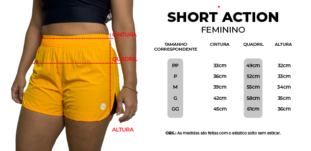 Tabela de medidas Short Action Feminino