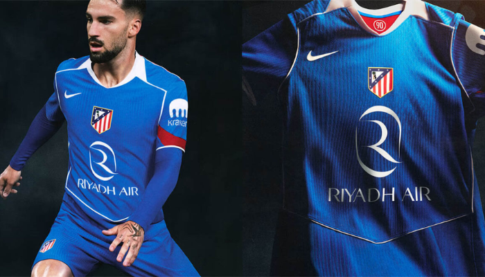 Terceira camisa azul-clara do Atlético de Madrid Nike 2025/2026 versão torcedor.