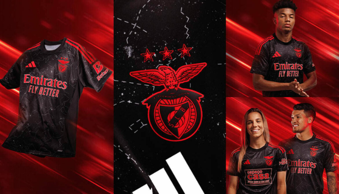 Camisa Reserva Benfica adidas 2024/25 Torcedor preta com detalhes vermelhos e constelação