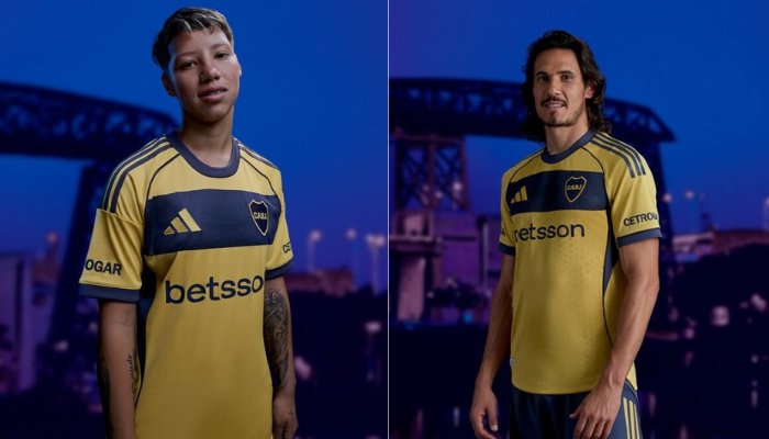 Camisa reserva Boca Juniors 2025-2026 Adidas amarela com faixa azul marinho e detalhes dourados