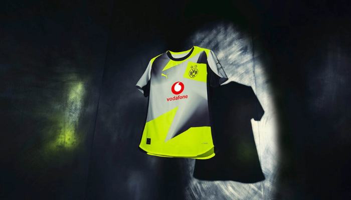 Camisa reserva cinza e preta do Borussia Dortmund Puma 2025/2026 versão torcedor.