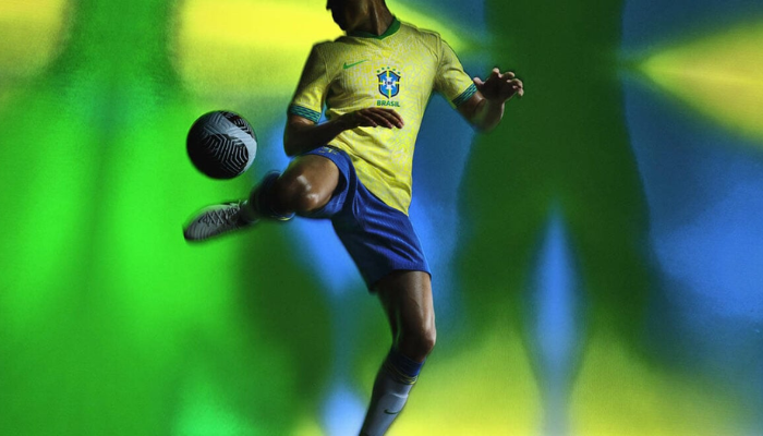 Camisa titular Brasil Nike 2024/25 amarela com escudo centralizado e gola verde