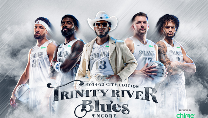 Camisa regata Dallas Mavericks 2024/25 branca e cinza com nome e número de Anthony Davis #3, inspirada na história musical de Dallas e no legado do blues e do rock