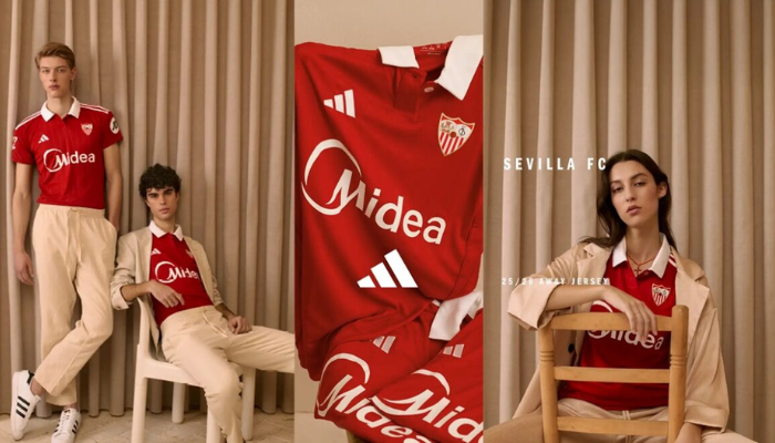 Camisa reserva do Sevilla 2025/26 adidas vermelha com gola polo branca
