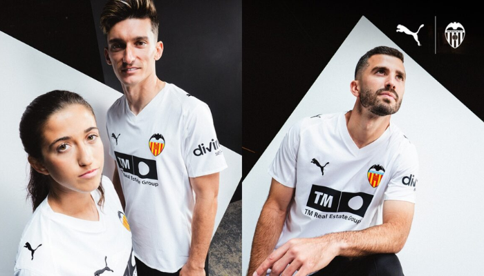 Camisa titular Valencia PUMA 2025/26 branca com padrão trencadís em relevo