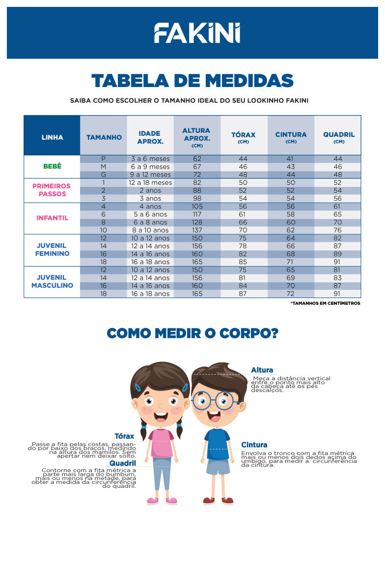 Tabela de medidas Fakini