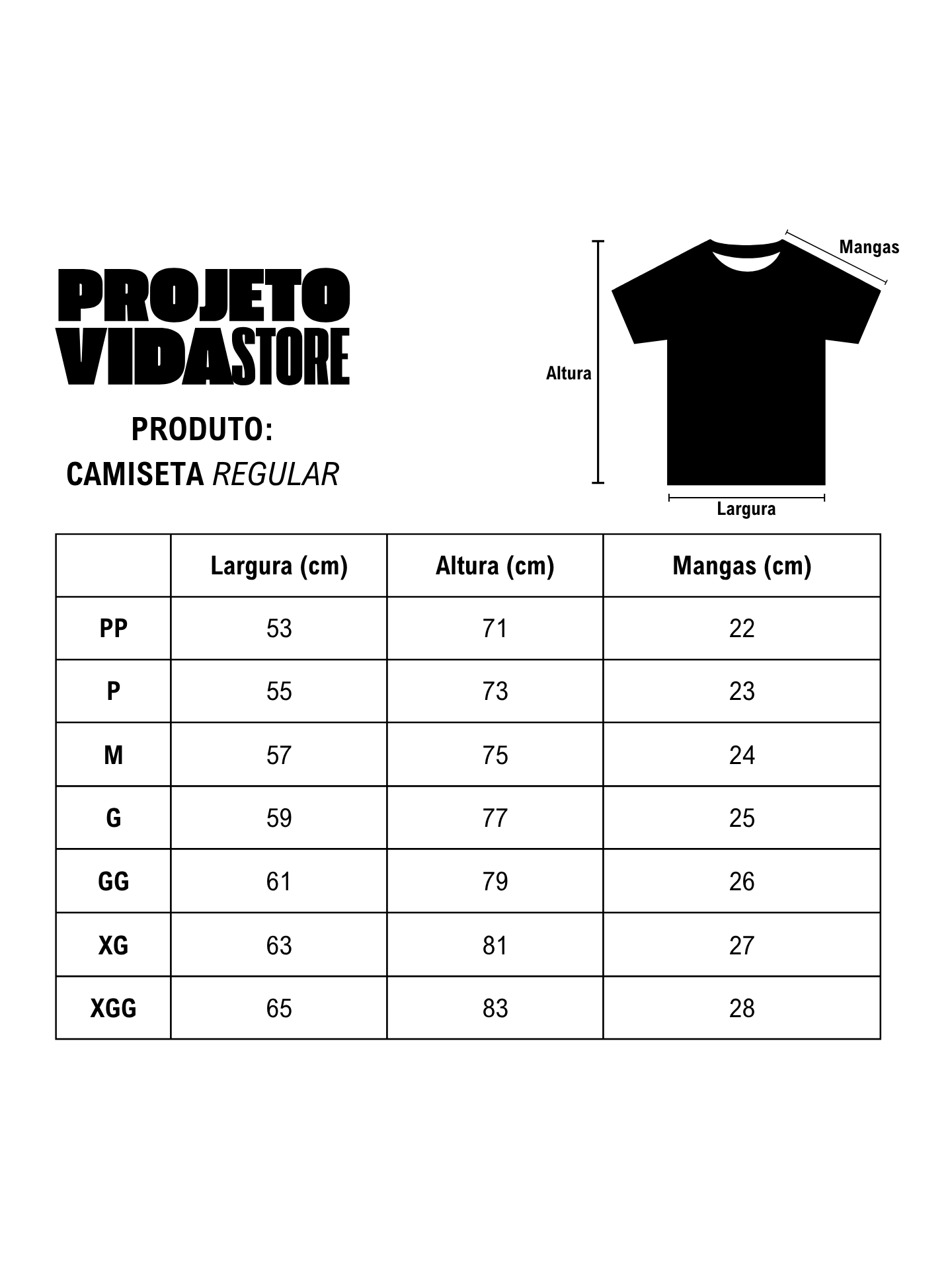 Guia de Medidas Camiseta Regular