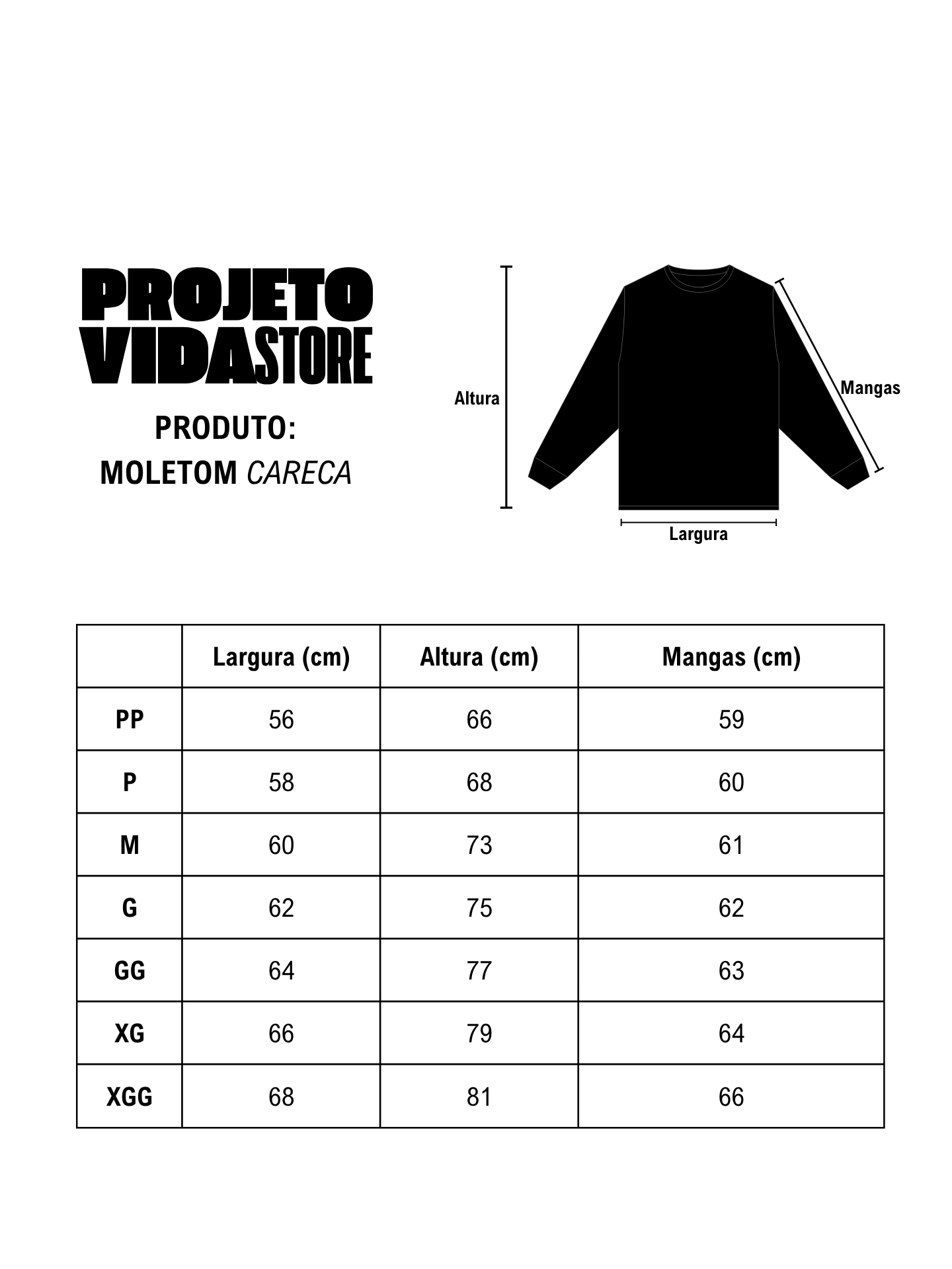 Guia de Medidas Moletom Careca