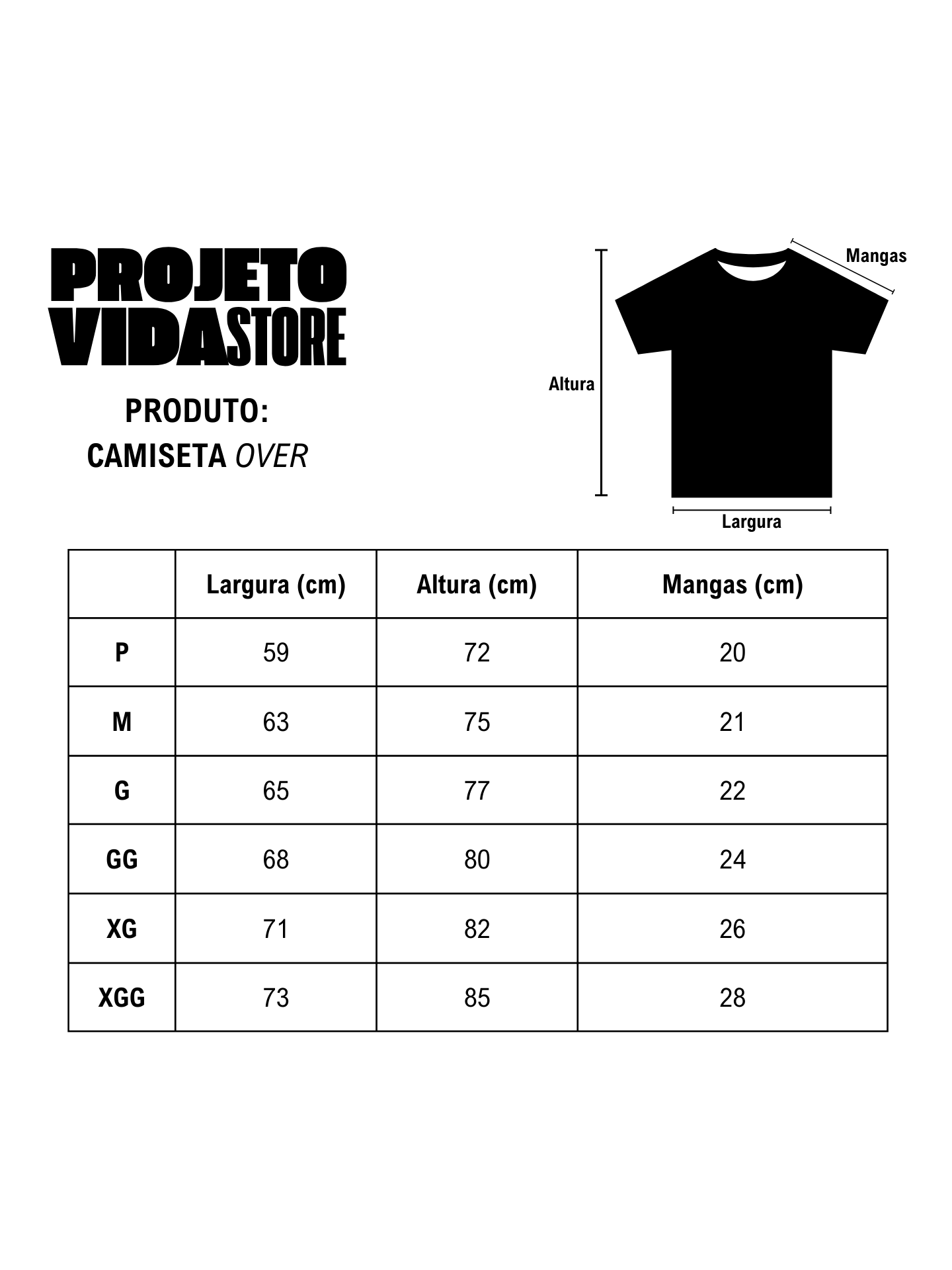 Guia de Medidas Camiseta Over