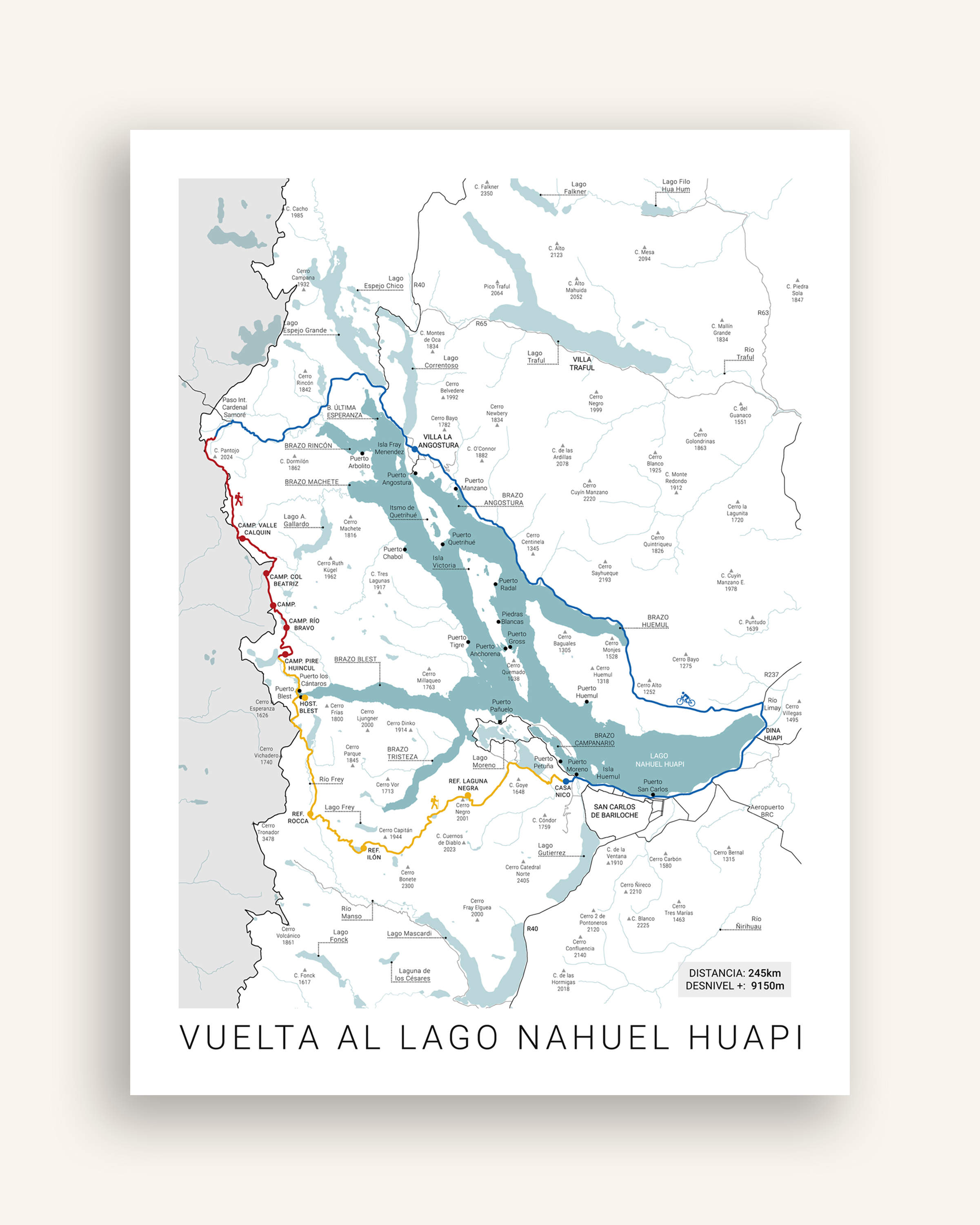 Mapa a medida — travesía combinada de trekking y bici alrededor de un lago
