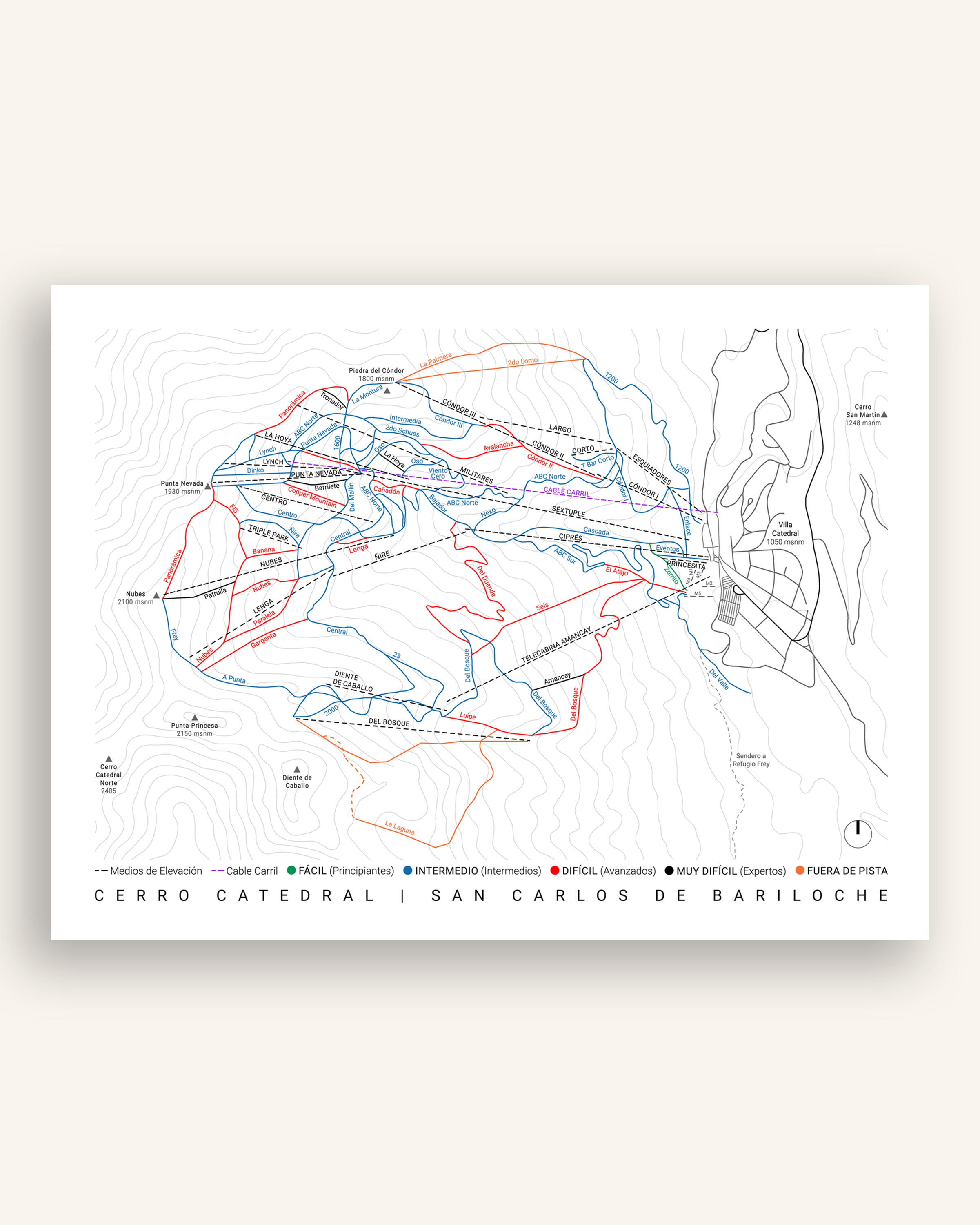 Mapa a medida — catálogo de pistas de un cerro con nivel de dificultad