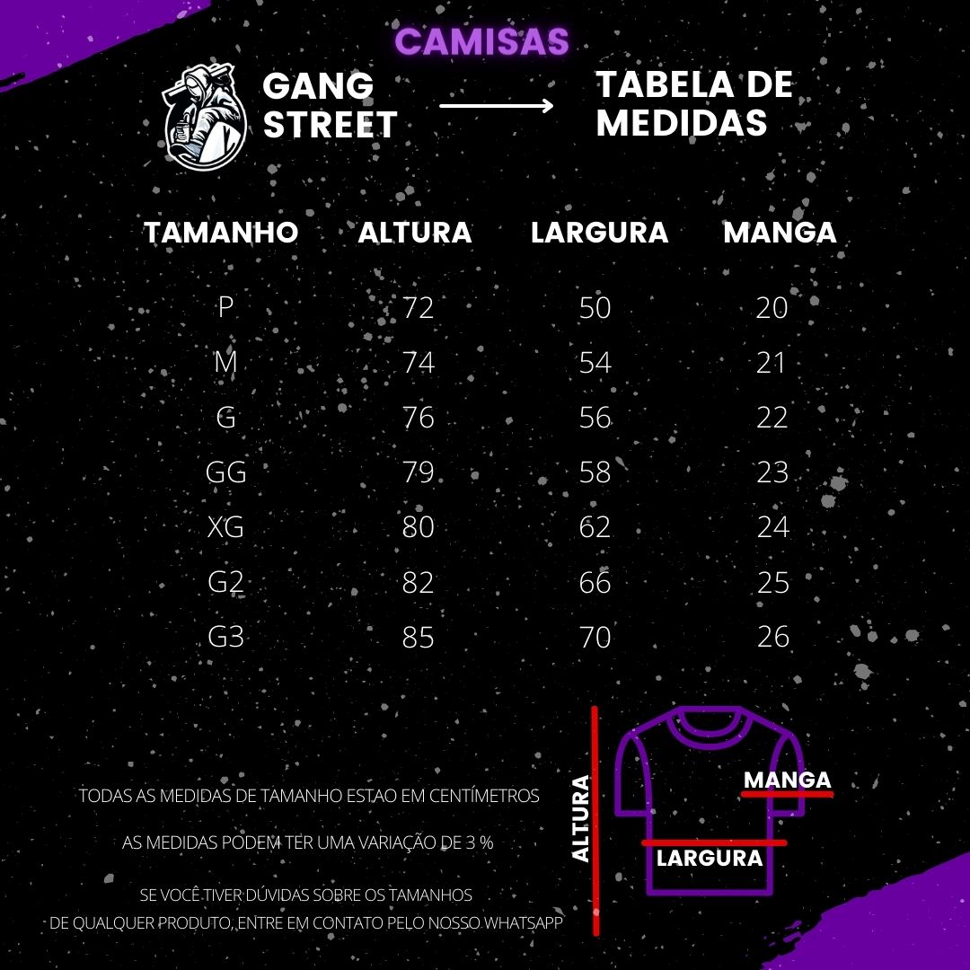 Guia de Tamanhos - Camisetas