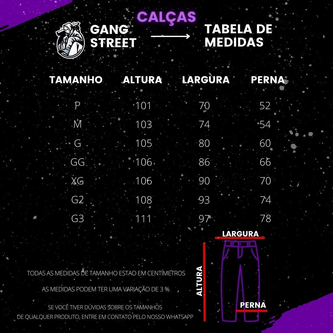 Guia de Tamanhos - Calças