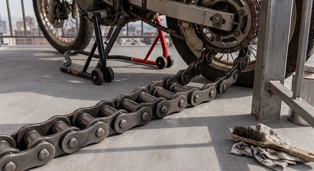 Cadena de moto lubricada con Lubricante de Cadenas Penetrit