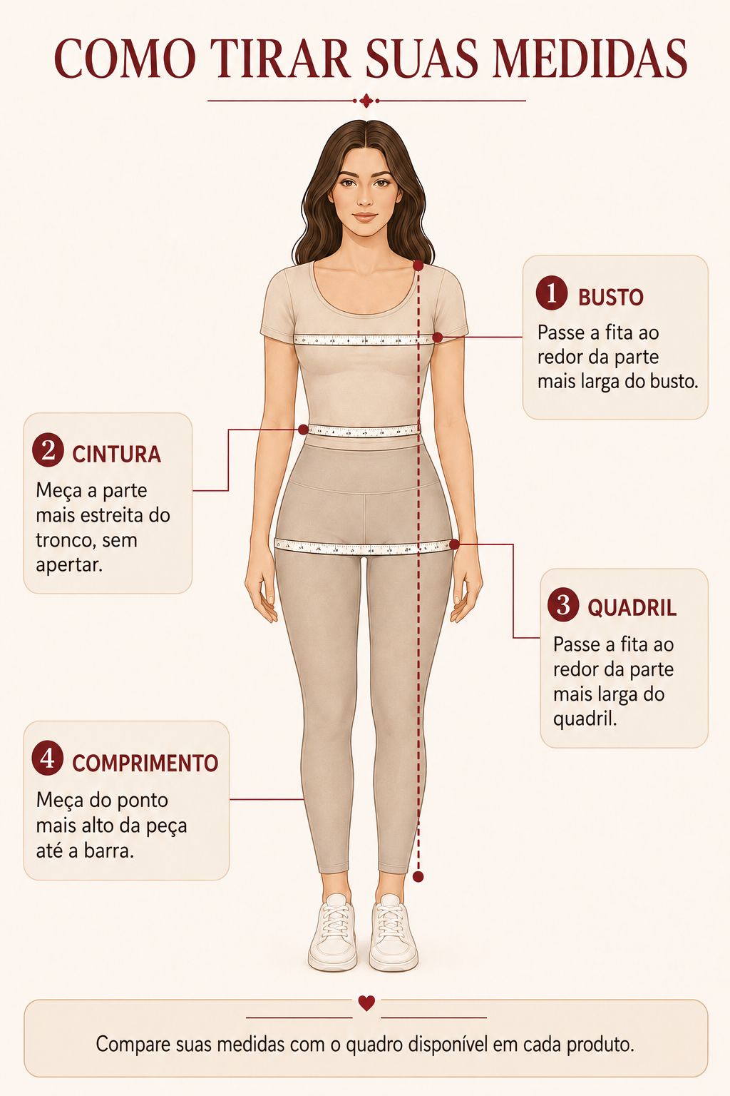 Como tirar as medidas de busto, cintura, quadril e comprimento