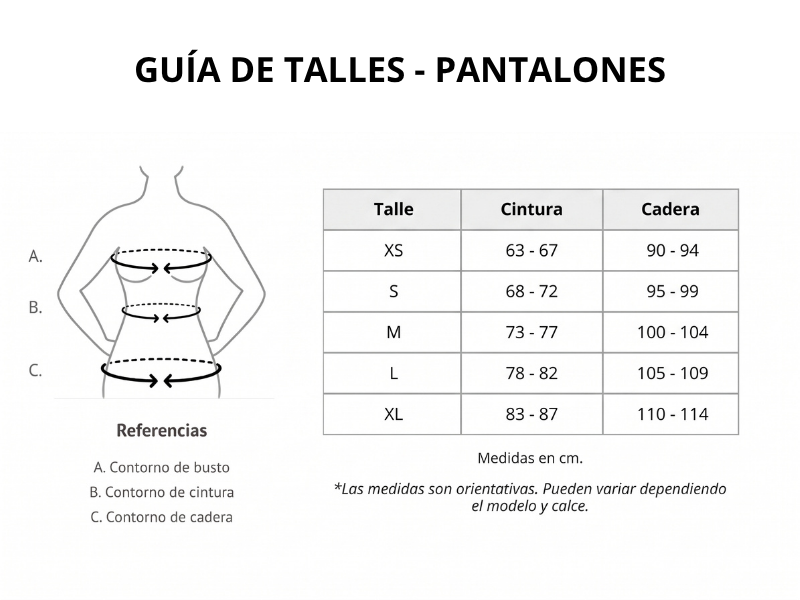 Guía de talles Pantalones Santo Bsas