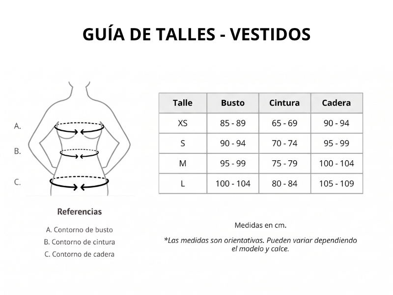 Guía de talles Vestidos Santo Bsas