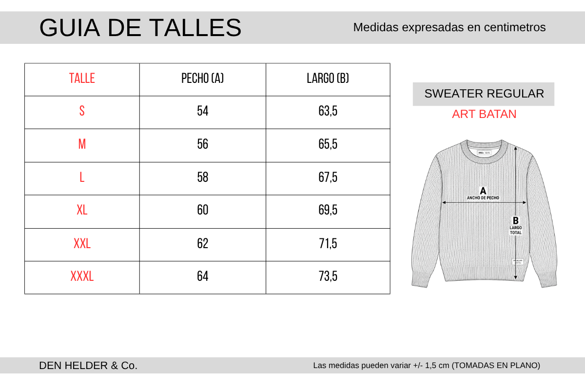 Tabla de talles sweater regular fit