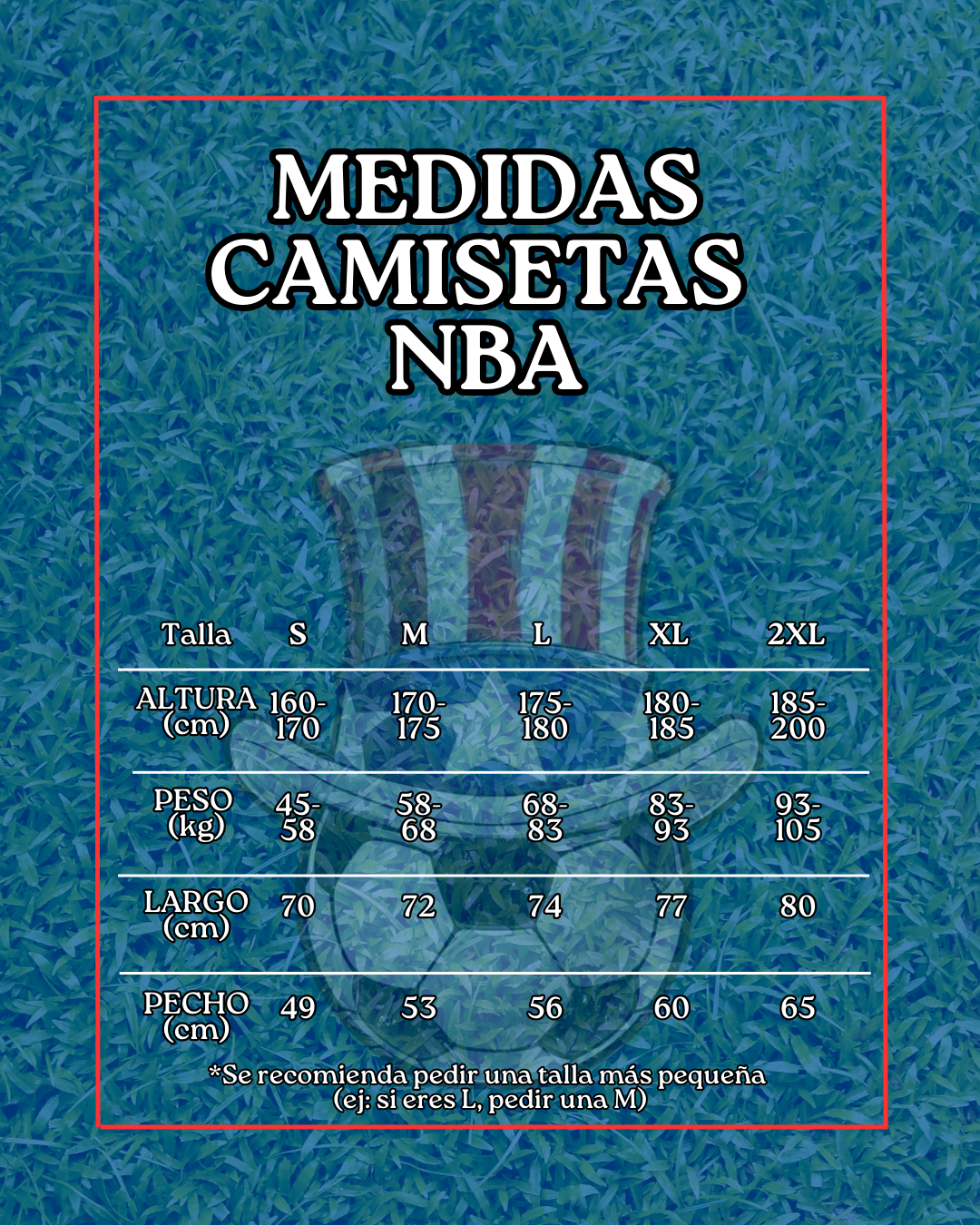 medidas camisetas nba