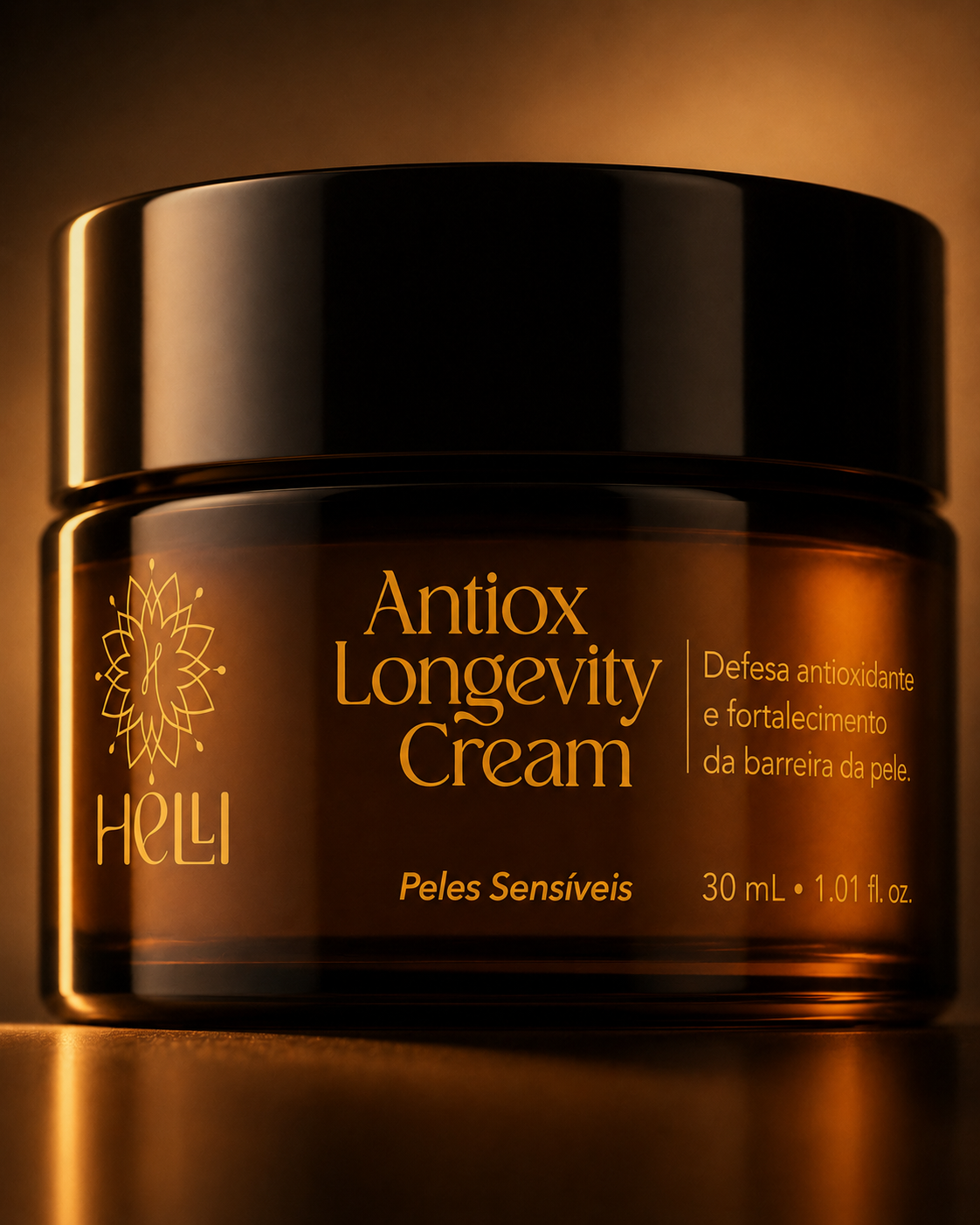 Antiox Longevity Cream &mdash; frasco &acirc;mbar 30mL com creme verde