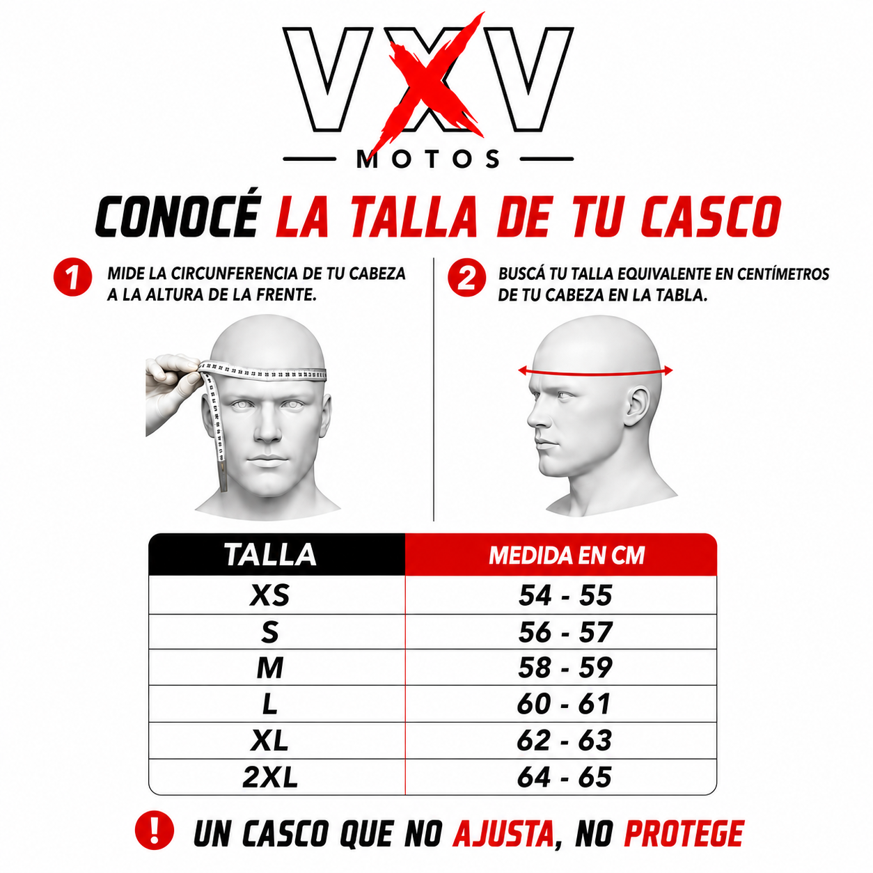 Tabla de talles de cascos VXV Motos