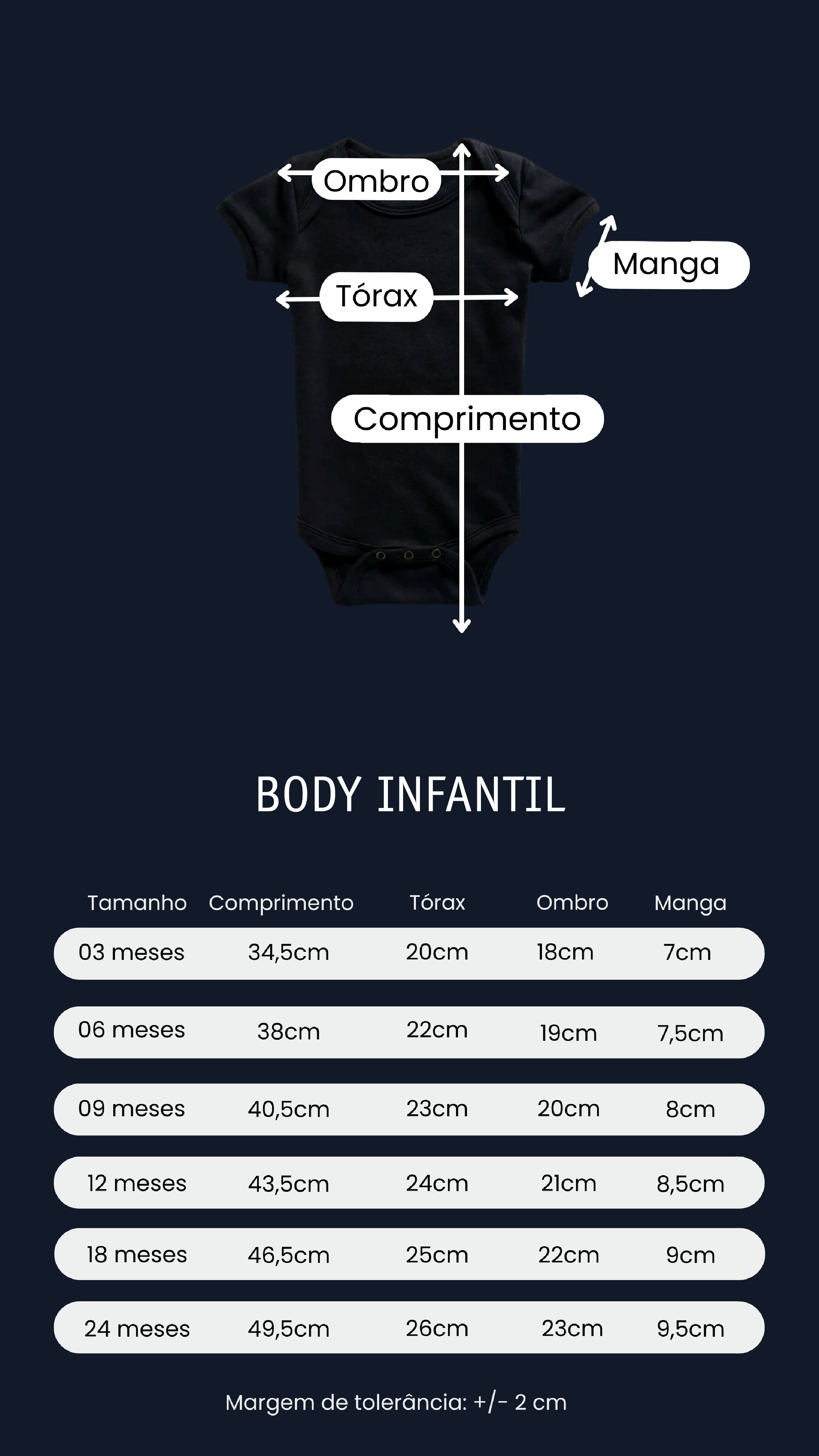 tabela medidas body infantil
