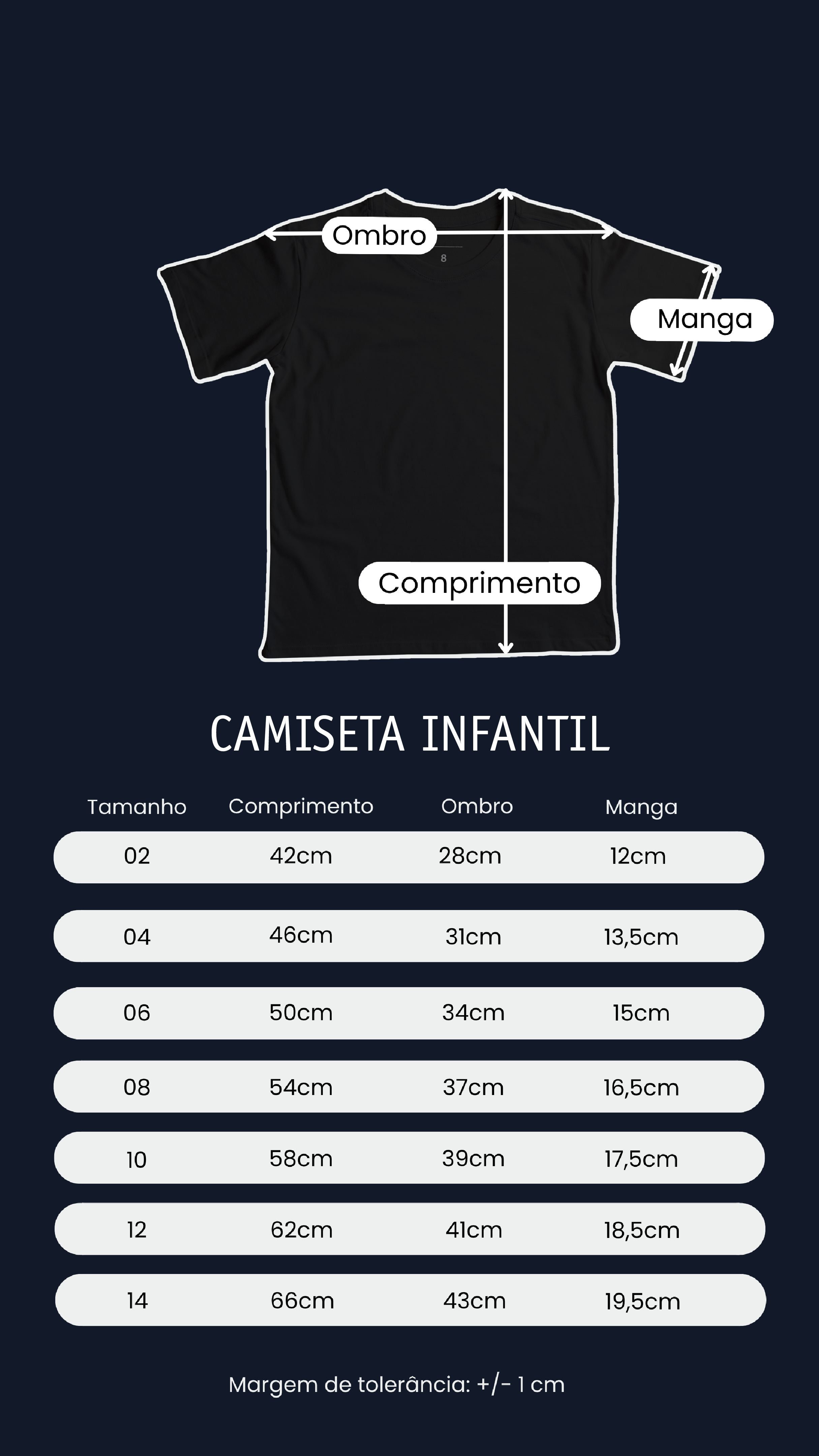 tabela medidas camiseta infantil