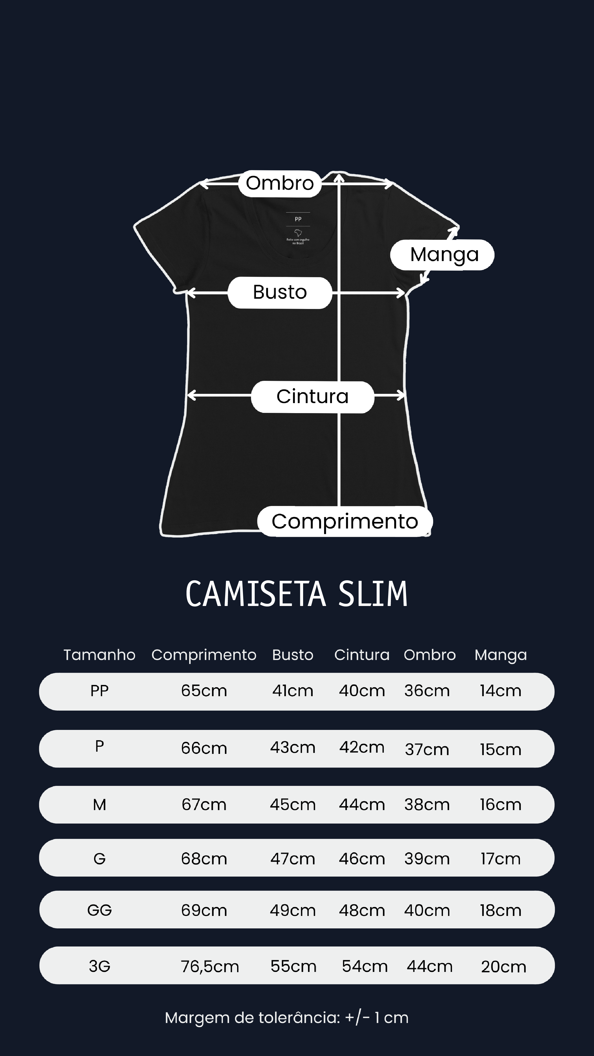 tabela medidas camiseta slim