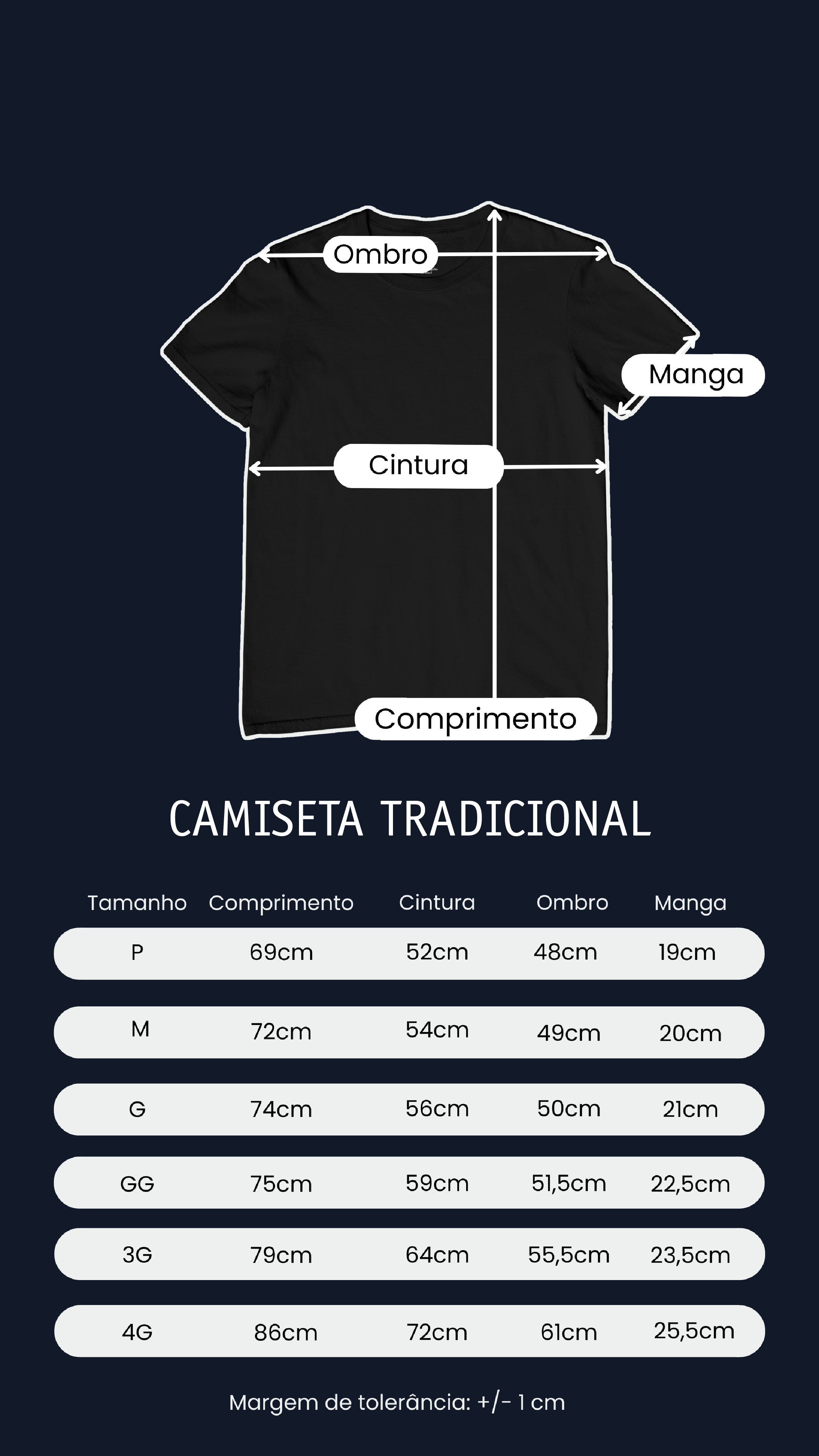 tabela medidas camiseta tradicional