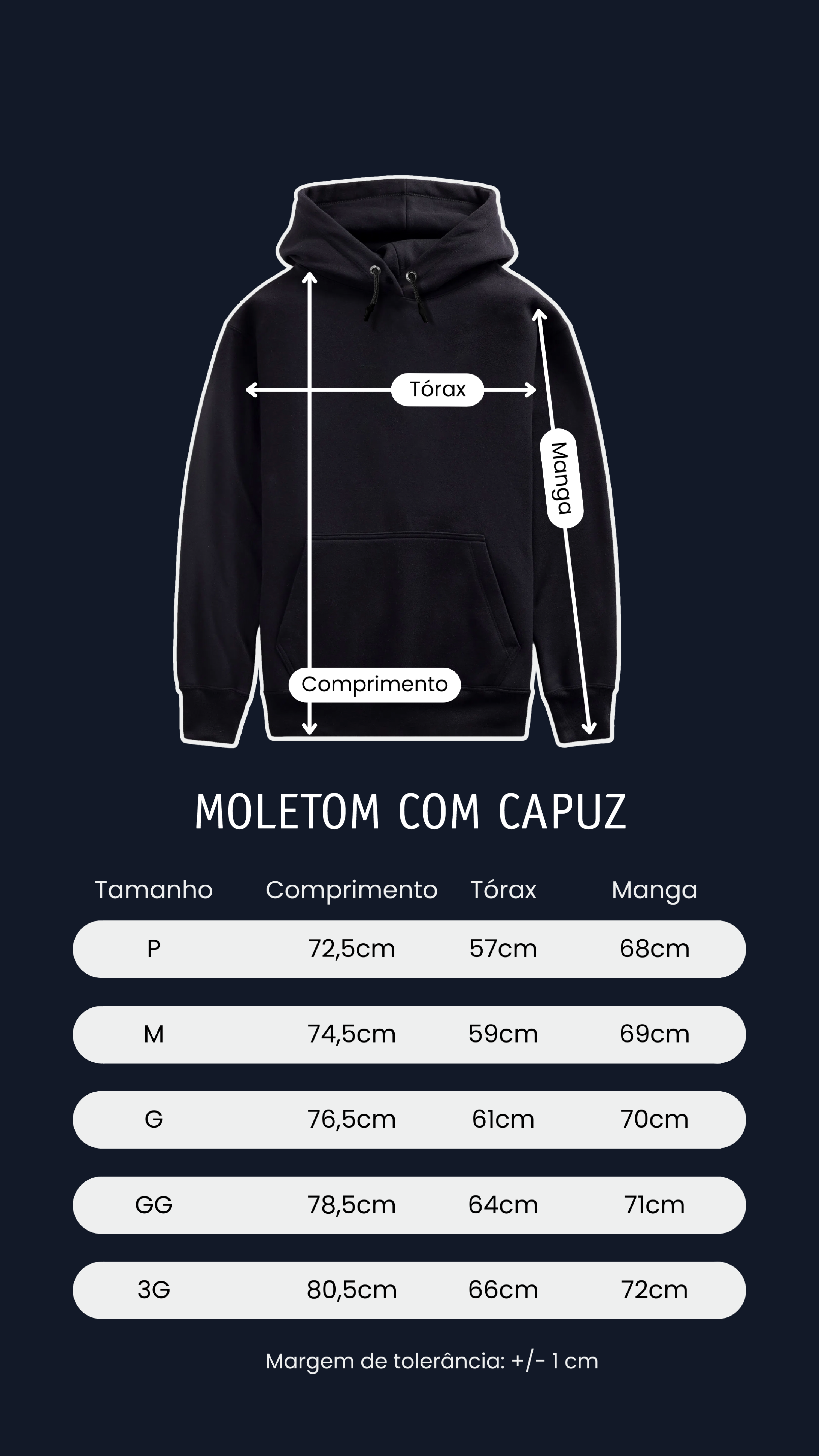tabela medidas moletom com capuz