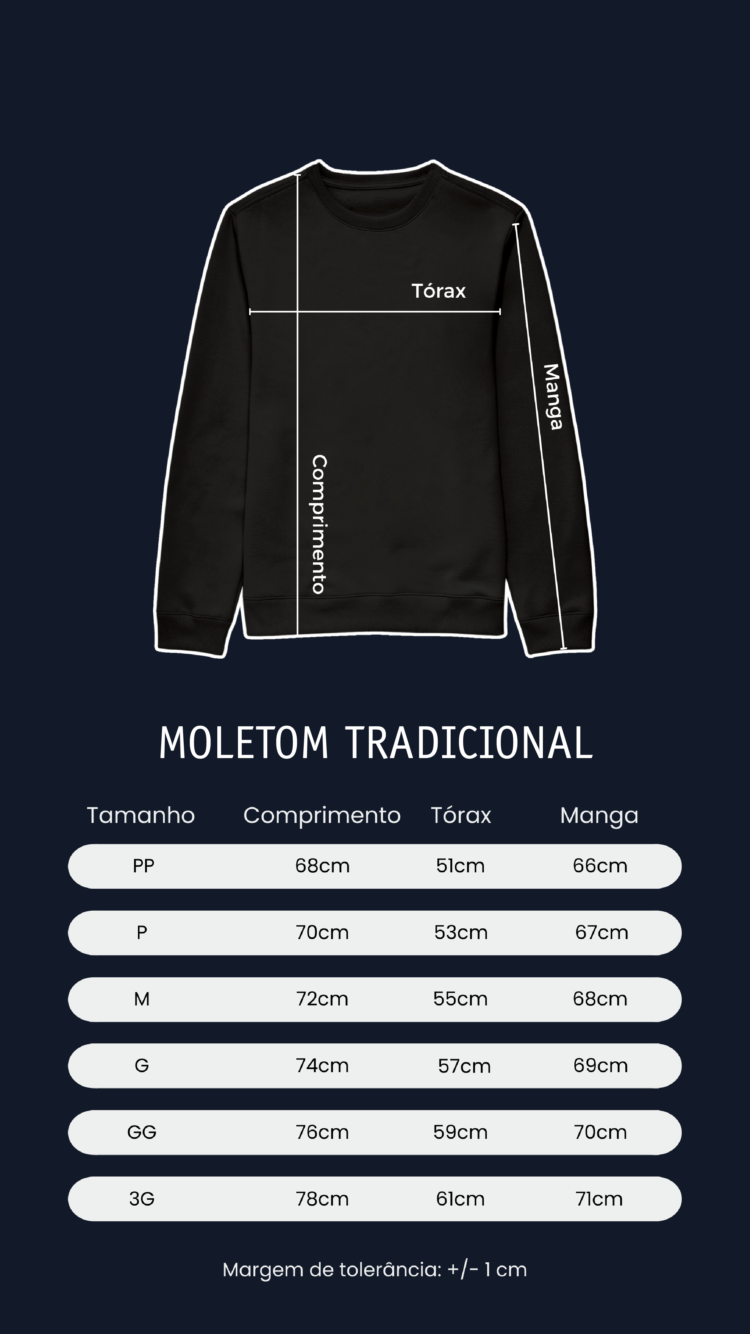 tabela medidas moletom tradicional
