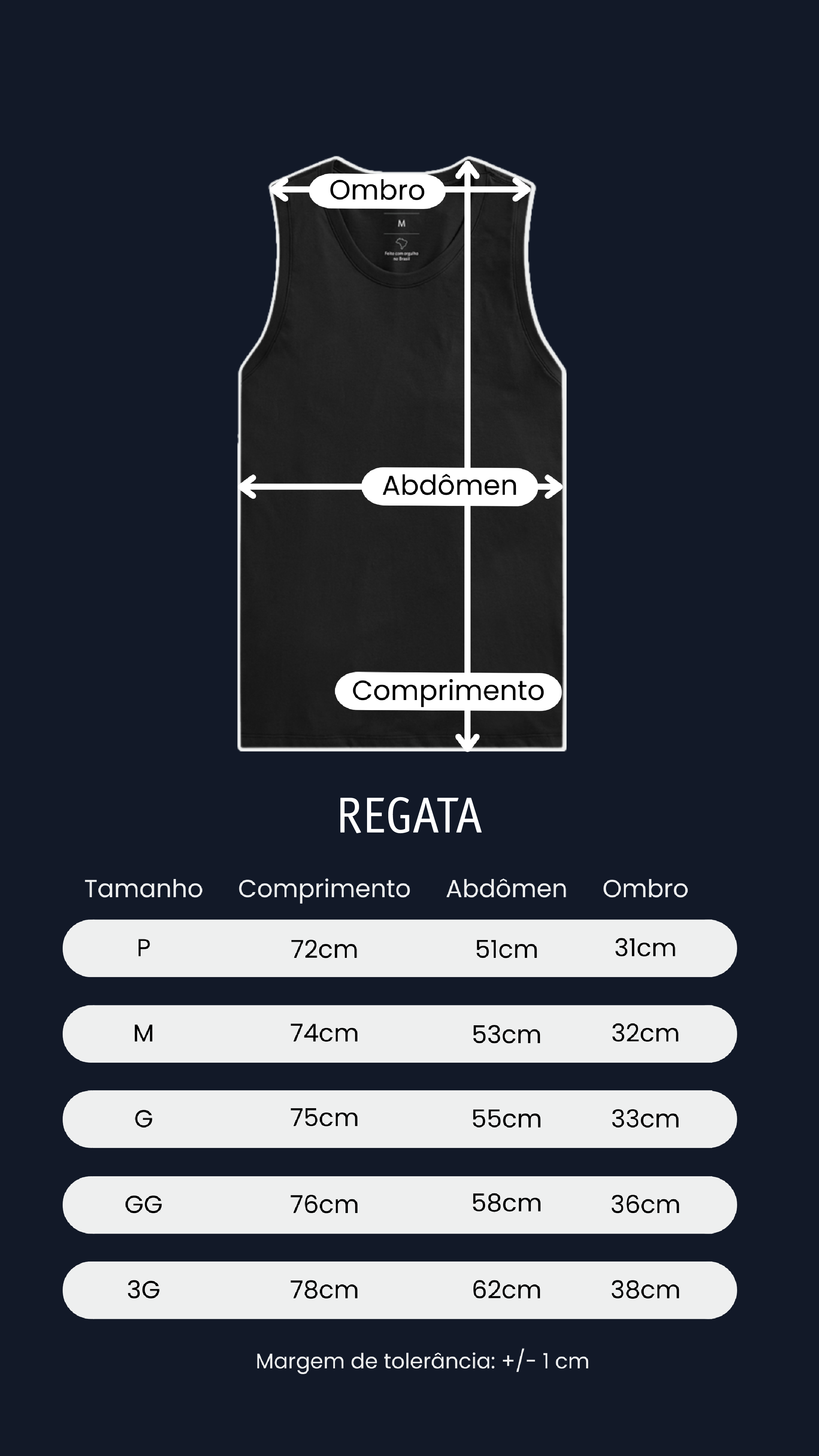 tabela medidas regata