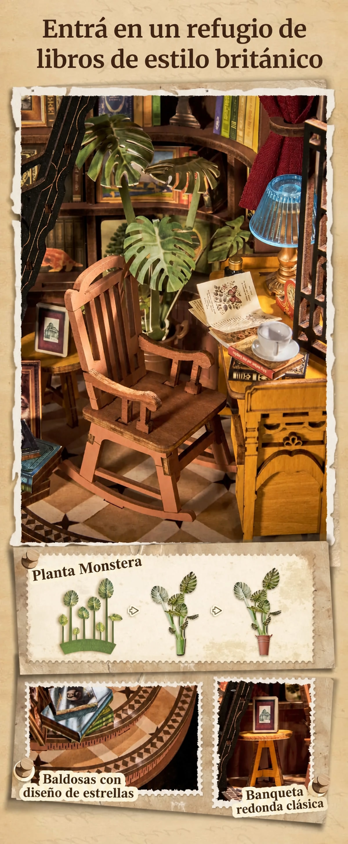 Book Nook Rolife TGE02 &ndash; detalles de estilo brit&aacute;nico