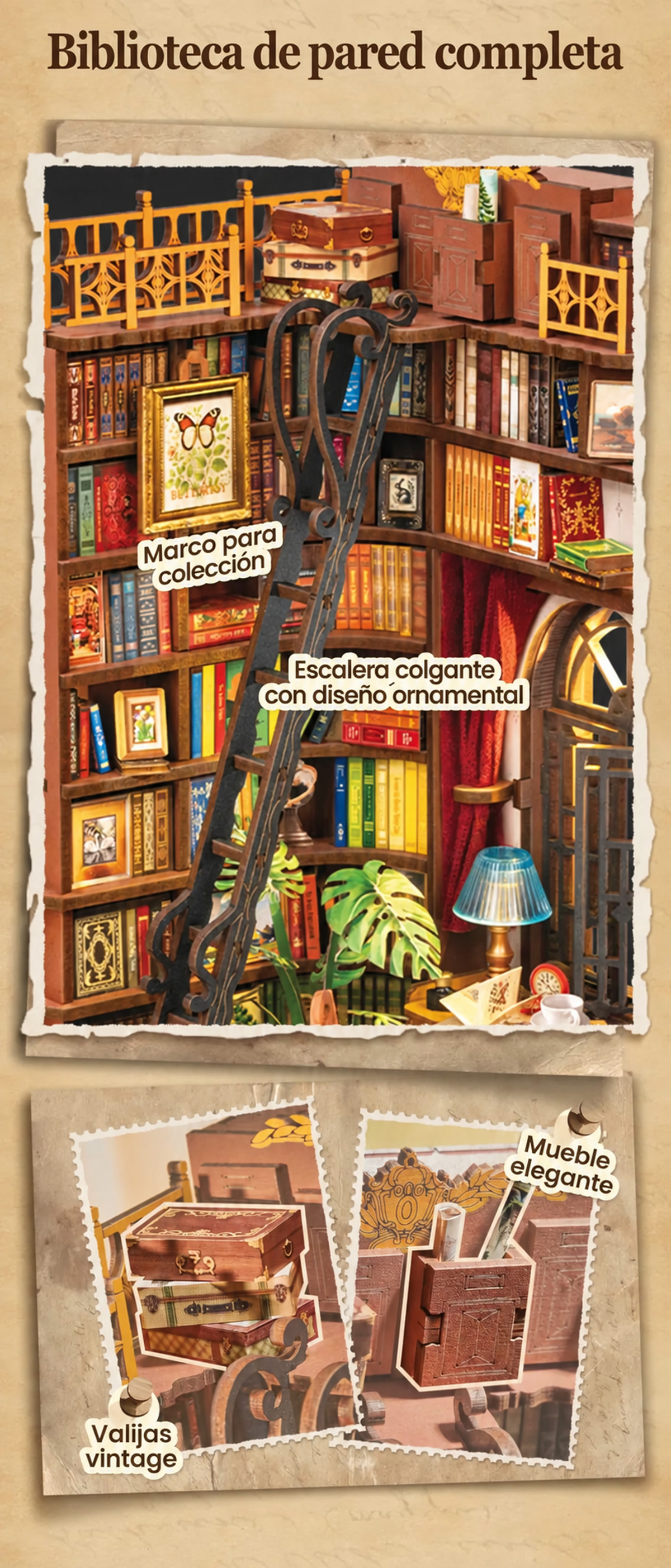 Book Nook Rolife TGE02 &ndash; biblioteca de pared completa