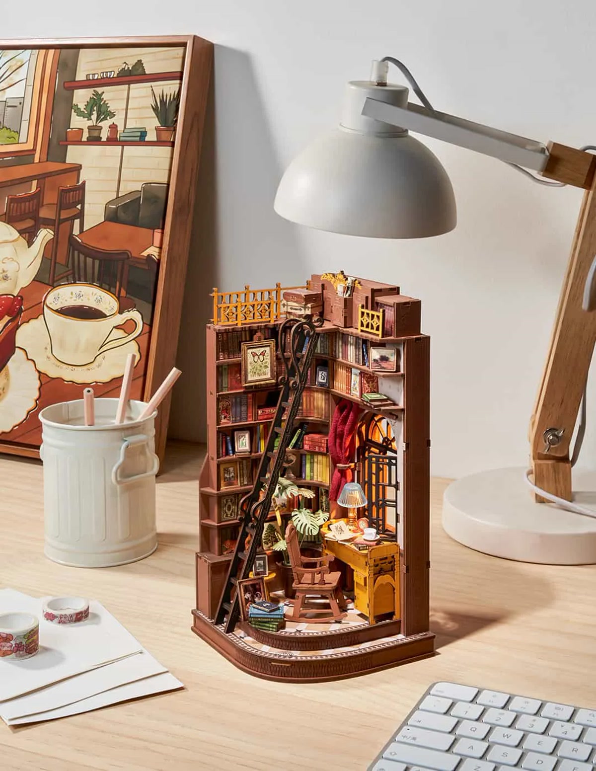 Book Nook Rolife TGE02 &ndash; ambientaci&oacute;n en escritorio