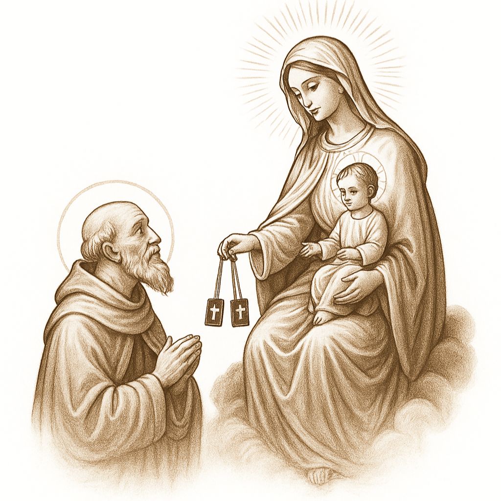 Nossa Senhora entregando o escapulário a São Simão